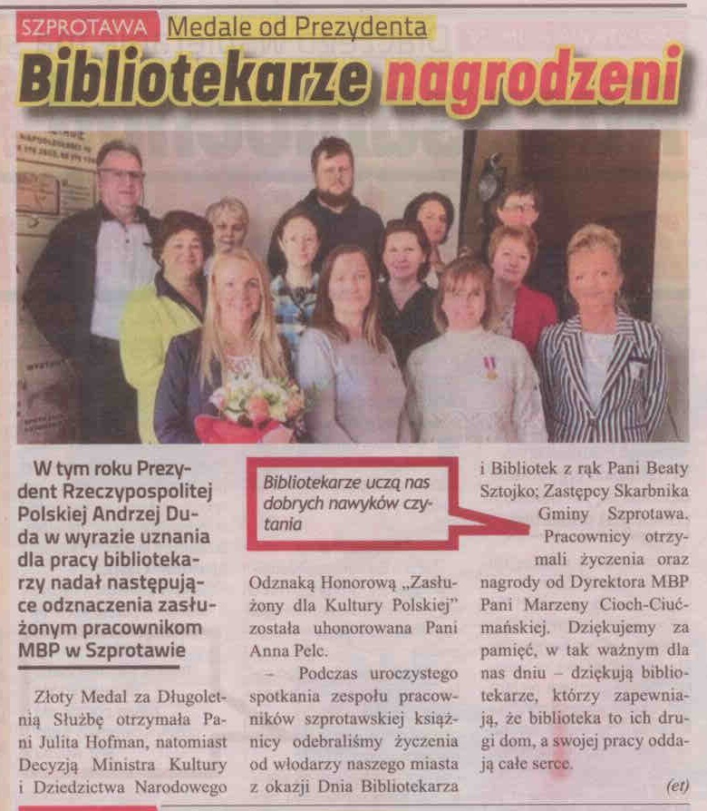 gaz. lok. 21 2023 z 26.05.2023 str. 20 Bibliotekarze nagrodzeni aut. et