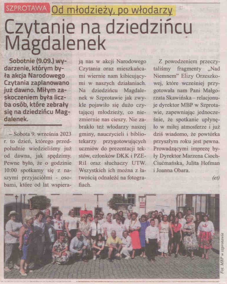 skan z gaz. lok. 37 2023 z 15.09.2023 str. 20 Czytanie na dziedzińcu Magdalenek aut. et