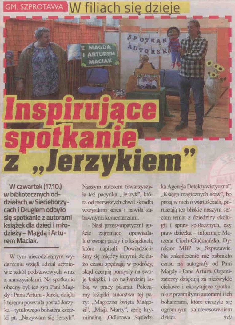 skan gaz. lok. 43 2023 z 27.10.2023 str.20 Inspirujące spotkanie z Jerzykiemi aut. rd