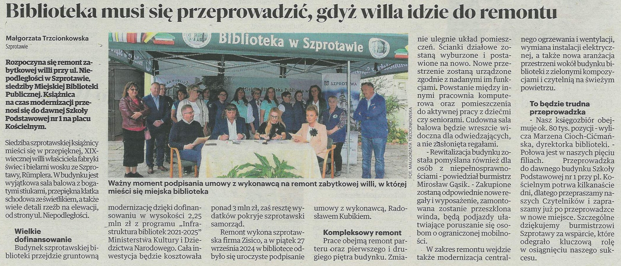 skan z gaz. lubuska 231 2024 z 3.10.2024 str.4 Biblioteka musi się przeprowadzić gdyż willa idzie do remontu aut. M.Trzcionkowska