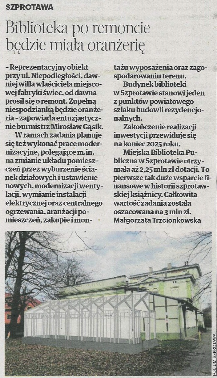 skan gaz. lubuska 67 2024 z 20.03.2024 str. 3 Biblioteka po remoncie będzie miała oranżerię aut. M.Trzcionkowska