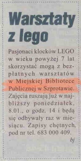 skan gaz. reg. 1 2024 z 5.01.2024 str. 32 Warsztaty z lego aut. bj