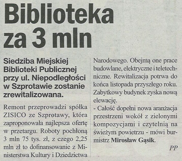 skan gaz. reg. 42 2024 z 18.10.2024 str. 46 Biblioteka za 3 mln aut. PP
