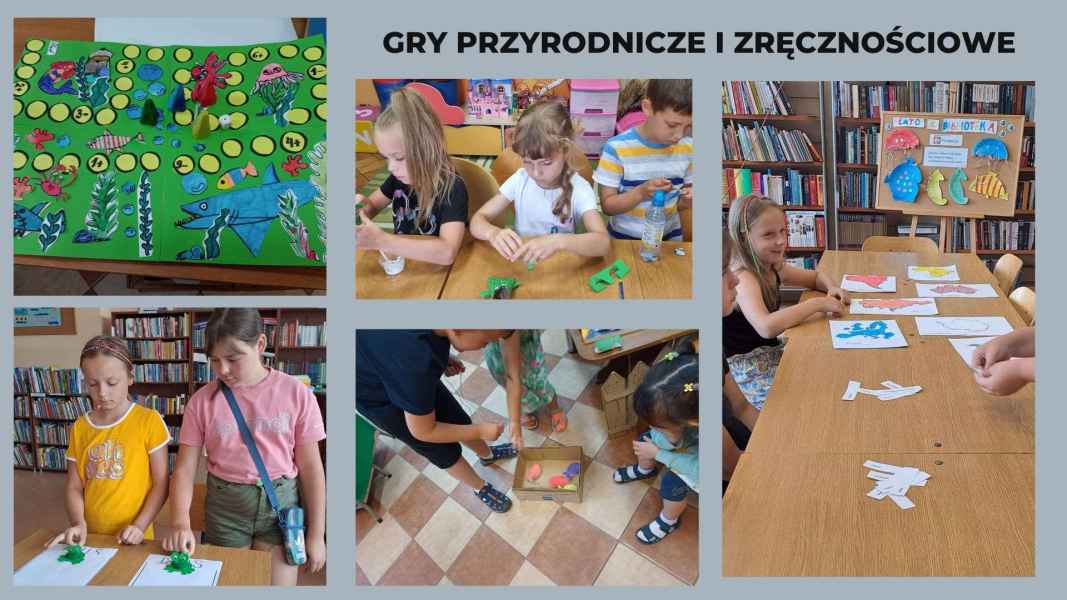 kolaż zdjęć dzieci podczas tworzenia i grania w gry przyrodnicze i zręcznościowe