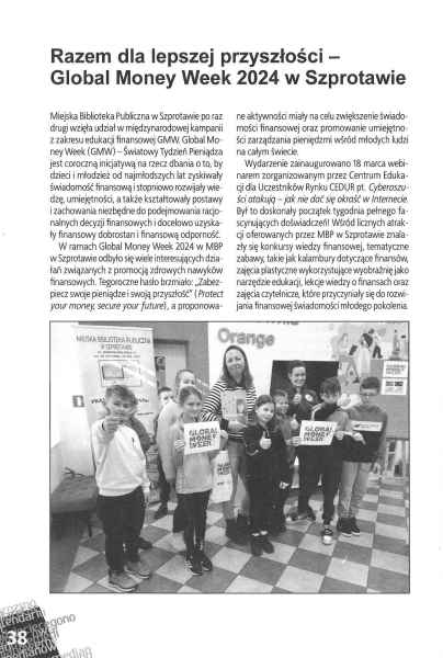 skan bibliotekarz lubuski nr 1 (57) 2024 str. 38 Razem dla lepszej przyszłości - Global Money Week 2024 w Szprotawie aut. M. Cioch-Ciućmańska