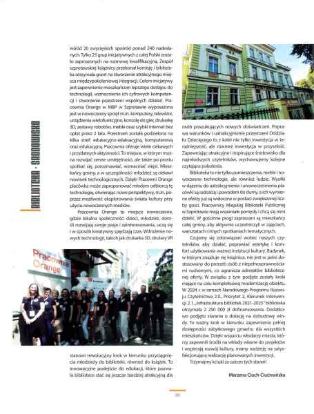 skan Poradnik bibliotekarza nr 5 2024 str. 36 Miejska Biblioteka Publiczna w Szprotawie rozwija się na potrzeby lokalnej społeczności aut. M. Cioch-Ciućmańska
