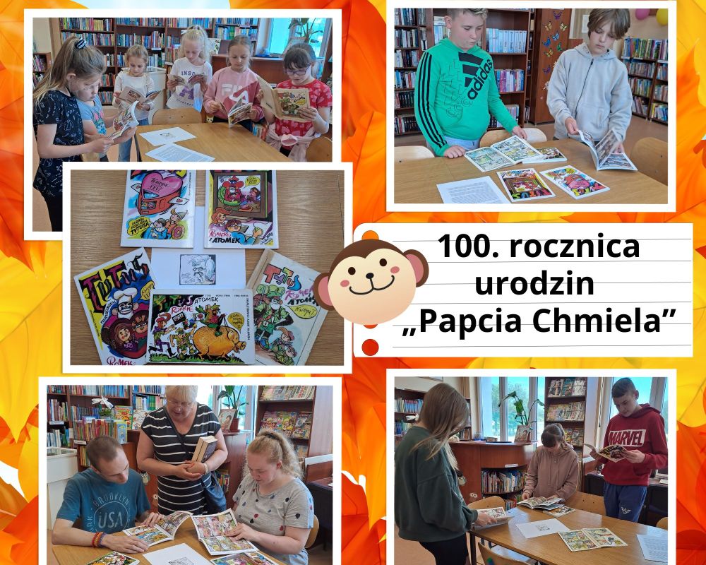 kolaz zdjęć czytelników z komiksami z okazji 100 rocznicy urodzin Papcia Chmiela