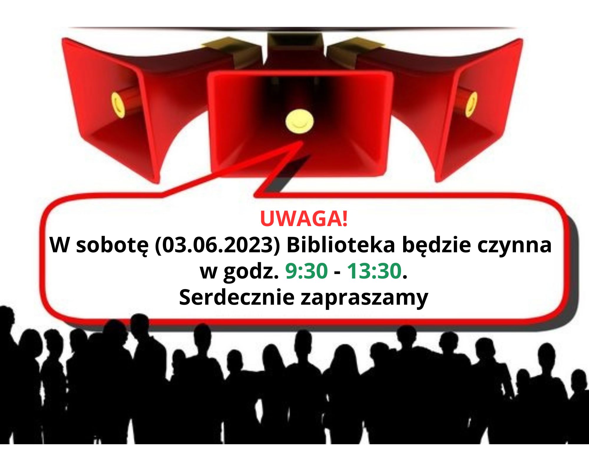 UWAGA Dnia 03.06.2023 biblioteka będzie czynna od godz. 9:30 do 13:30 Serdecznie zapraszamy