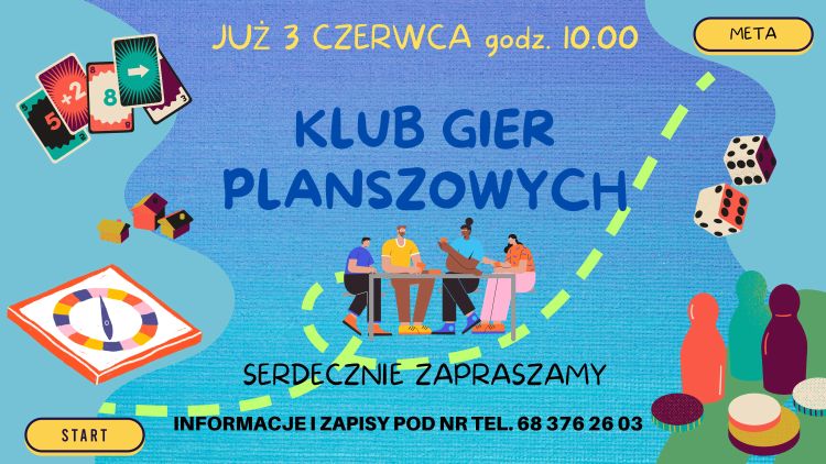 już 3 czerwca o godz. 10:00 rozpoczynamy pierwsze spotkanie klubu gier planszowych. informacje i zapisy pod nr tel. 68 376 26 03. serdecznie zapraszamy